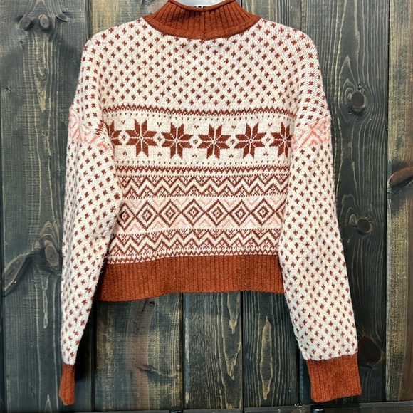 American Eagle Fair Isle Oversized Sweater S Vtg Retro Cropped Mock Cozy Preppy - Picture 5 of 9